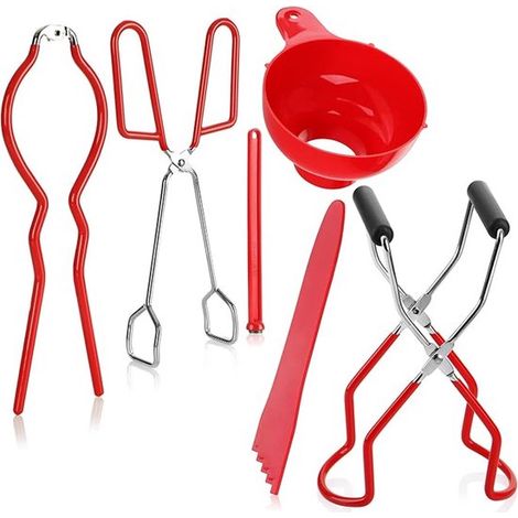 Set di 6 imbuti, in acciaio inox, apriscatole, utensile da cucina, imbuto per marmellata, imbuto di riempimento in metallo, imbuto da cucina, imbuto per marmellata, apriscatole incluso. (1/5)