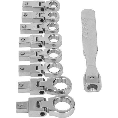 Jeu de 9 clés à douilles amovibles 180° tête flexible en acier CR-V, coffret rotatif professionnel (1/5)
