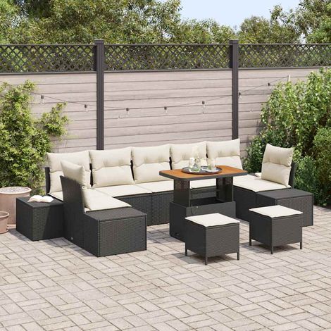 vidaXL Set Divano da Giardino con cuscino 10 pcs Nero e Crema (1/5)