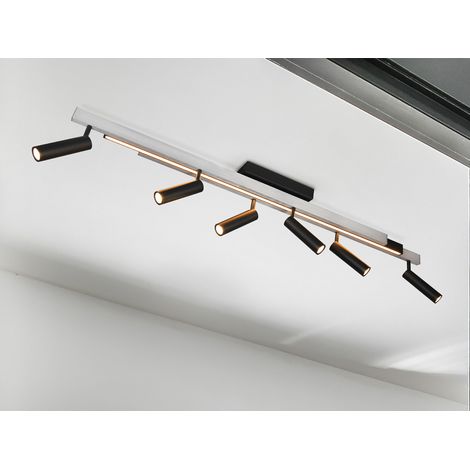 LED Deckenstrahler ZENO ausziehbar, 6 Spots Schwarz Silber, max. Breite 180cm