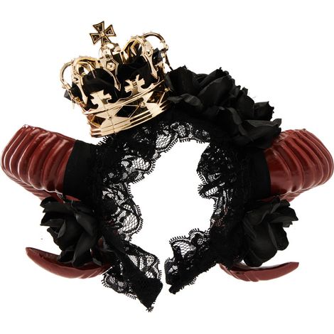 Dark KC Gothic Ram Horn Headband Crown Rose Lace Cosplay Witch Demon Horn Headband Halloween Hair Accessory (1/5)