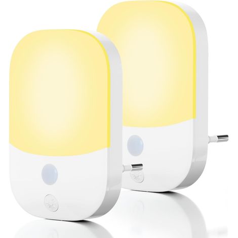 Juego de 2 luces nocturnas LED para bebés, enchufables, para niños, luz blanca cálida de 3000K, modos de encendido/apagado/automático, 5 niveles de brillo ajustables, 0,3W, para dormitorio, pasillo, e (1/5)