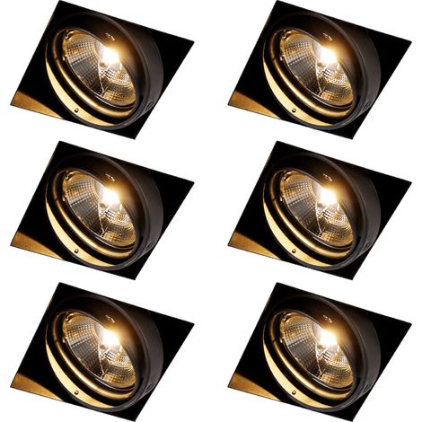 QAZQA Juego de 6 focos empotrables negros GU10 AR111 sin borde - Oneon Acero Adecuado para LED Max. 1 x 50 Watt