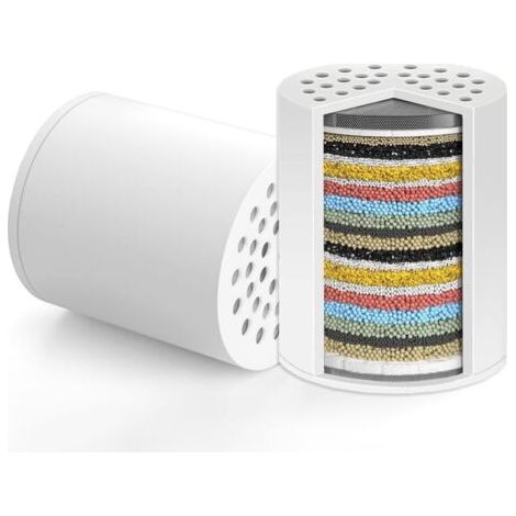 QORVA-Lot de 2 Cartouche Filtrante Remplaçable Universelle à Rendement pour Filtre de douche, Cartouches à 25 Étapes Adoucisseur d'eau Anti Calcaire, pour Éliminer le Chlore, le Fluorure, Les Métaux L