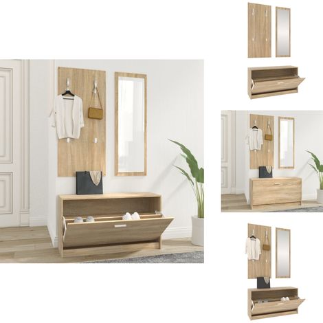 Ensemble d'armoires à chaussures 3-en-1 Chêne sonoma - Meuble À Chaussures - Rangements Chaussures - Armoire À Chaussures - Rangement Entrée - Porte Manteau (1/5)