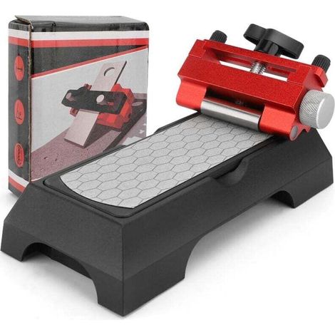 Guía de afilado con piedra de afilar - Kit de piedra de afilar de diamante roja para cuchillos de cocina, formones cortos y cepillos, placa fina/gruesa (1/4)