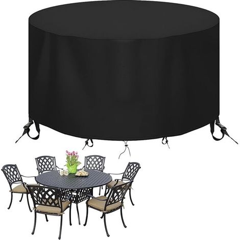 Housse Salon de Jardin Ronde 190 x 80cm noir Housse Table Jardin Housse de Protection Bâche Imperméable pour Meubles Jardin et Hivernage (1/5)