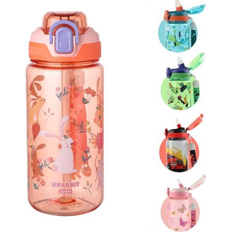 Borraccia sportiva per bambini da 600 ml, robusta, infrangibile, a prova di perdite, facile da pulire, con cannuccia, per la scuola e il tempo libero, arancione. (1/5)