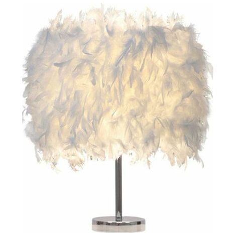 Lampe De Table Plume - Blanc Pur - Base Argentée 10 Cm - Hauteur 25 Cm - Douille E27 - 60 W Max - Pour Bureau Chambre Enfants (1/4)