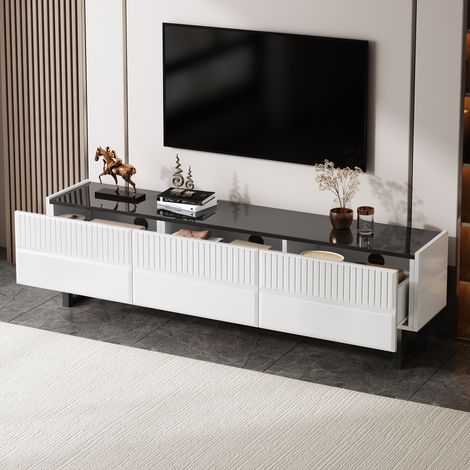 REDOM Mobile TV 170x35x47 cm, 3 cassetti, nero con finiture bianche, linee classiche, in MDF, per salotto (1/5)