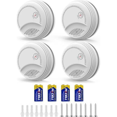 Applicable Lot De 4 Detecteur De FuméE – Alarme Incendie Avec Pile 9v RemplaçAble, Avertissement Batterie Faible, 85 Db, Sans Fausses Alertes, Bouton Test Et Silence, En14604, 10 Ans (4 PièCes) (1/5)