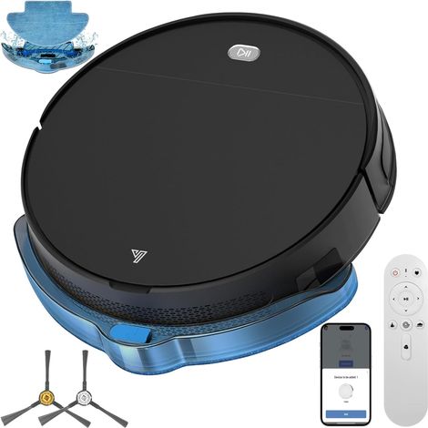 Robot Aspirateur Laveur Modes de Nettoyage, en Aspirateur Robot Jusqu'à 5500Pa, WiFi/App, 7.8CM, Auto-Charge, Nettoyage Intelligent pour Poils d’Animaux et Poussière,Noir (1/5)