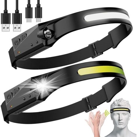 Lampe frontale LED rechargeable – Faisceau large 230° – 350 lumens – 5 modes d'éclairage – Étanche IPX4 – Confortable et léger (1/5)