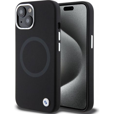 BMW BMHMP15SSILBK2 Coque MagSafe en silicone liquide Signature pour iPhone 15/14/13 6,1" noir/noir