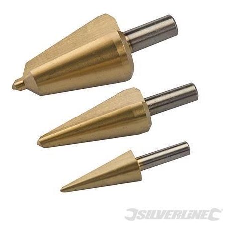 Set di frese coniche rivestite di titanio HSS per la foratura della lamiera e plastica 3 pz