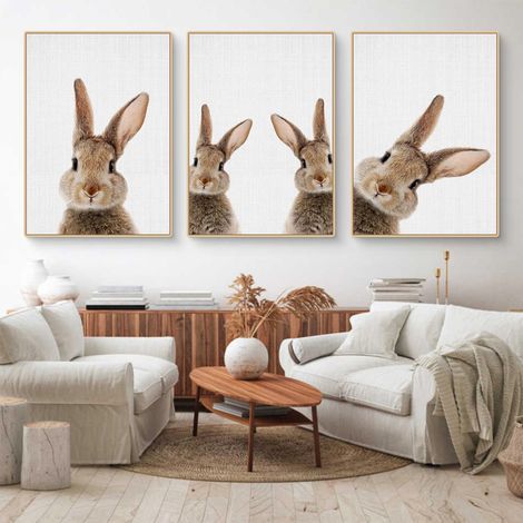 Lot de 3 posters de lapin - Motif : lapin - Impression sur toile - Décoration murale pour chambre d'enfant - Pour chambre de bébé, fille et garçon - Sans cadre photo (50 (1/5)