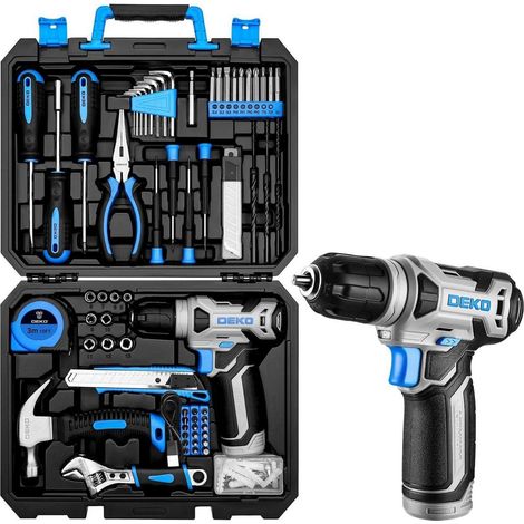 Werkzeugkoffer 126-teilig mit 8V Akkuschrauber, Bohrer-Set, Schraubendrehern, Hammer (1/5)
