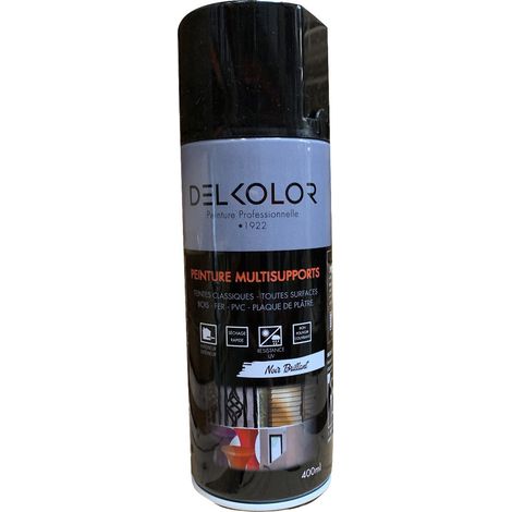 Delkolor – Bombe de peinture aérosol 400ml RAL 9005 noir foncé mat – Séchage rapide – Résistance UV et intempéries – Pour bois, métal et PVC (1/2)