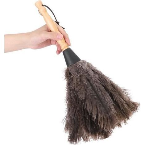 pair YOSOO Plumeau Outil de nettoyage de dépoussiérage de poussière de plumeau d\\'autruche de poignée en bois réutilisable (1/4)