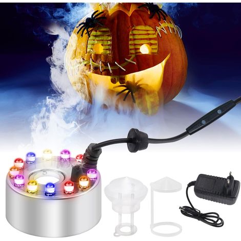 Atomizador ultrasónico para Halloween, decoración de Halloween, máquina de humo, minimáquina de humo ultrasónica, recipiente de vidrio, 12 LED (plateado) (1/5)