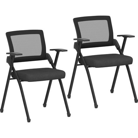 Set 2 Sedie Pieghevoli con Schienale Curvo e Braccioli 61x56x84 cm in Tessuto Effetto Lino e Acciaio Nero (1/5)