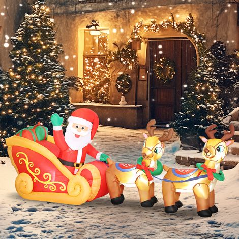 Decoración navideña inflable, Papá Noel en trineo de renos, poliéster (1/5)
