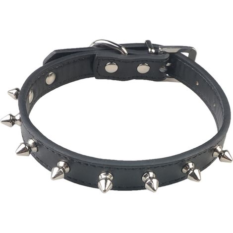 Verstellbares Hunde- und Katzenhalsband, einreihiges Niet-Antibisshalsband, PU-Kette mit runden Nieten für Katzen und Welpen (1/5)