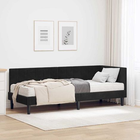 Eckbettgestell mit Matratze mit Kopfteil 2 pcs Schwarz Samt