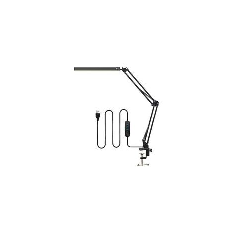 Lampe de bureau et de lecture LED noire avec port USB, bras pivotant et clip, intensité variable, 3 modes de couleur, protection des yeux