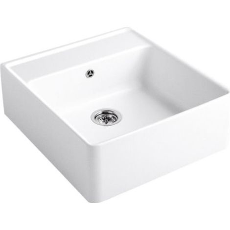 Villeroy & Boch – Évier 2 bacs en céramique 63x60 cm avec vidage – CeramicPlus blanc alpin – Pour montage par le haut – 632061R1