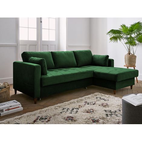 Lisa Design – Canapé d'angle droit 4 places convertible avec coffre – Revêtement velours 100 % polyester – Assise en mousse haute densité – Fabrication Europe