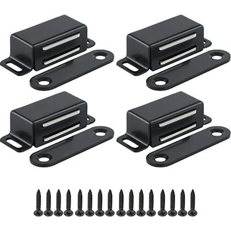 4 Pièces Aimant Porte Placard 4.5 CM pour de Cuisine, Loquet Magnétique Meuble Fermeture Tiroir, Armoire, en Acier Inoxydable, Noir (1/5)