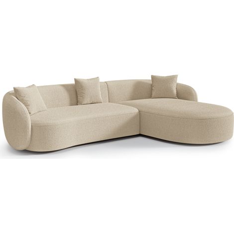 Canapé d'angle droit 4 places en tissu bouclette beige CELINE (1/5)