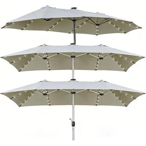 3er-Set  sonnenschirm mit LED Solar 4,5m Doppelsonnenschirm Gartenschirm oval in Hellgrau Schwarz für Terrasse & Garten