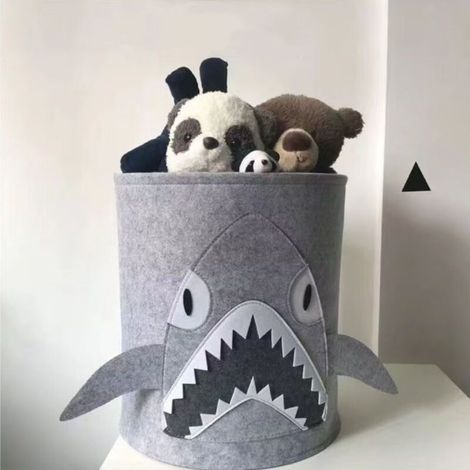 Panier à jouets requin – Feutre gris – Rangement pour jouets d'enfants 35 x 35 x 35 cm (1/5)