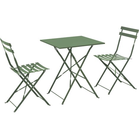 Oviala – Ensemble table et 2 chaises pliantes acier 60 cm – Traitement anti-corrosion – Peinture époxy – Pour terrasse et balcon
