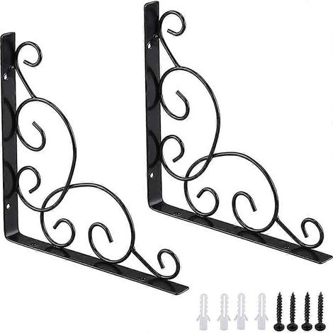 Supports d'étagère en fer forgé, lot de 2 pièces pour jardin, support mural en fer, étagère, cuisine, salle de bain, bureau - AquaForge (1/5)
