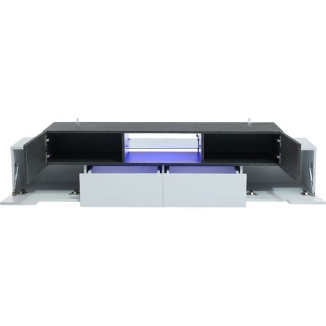 Mueble TV LED HOMVRA de 180 cm blanco y gris con estantes de cristal (1/5)