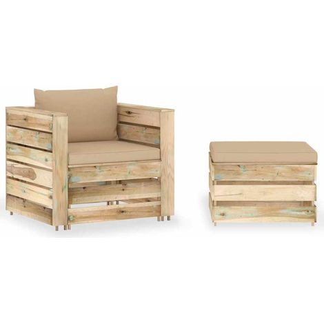 Salon de jardin 2 pcs Ensemble Table et Chaise de Jardin - avec coussins Bois imprégné de vert BV122678 - BonneVie (1/5)