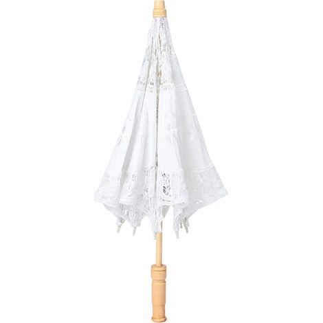 Parasol blanc en dentelle brodée à la main, idéal pour les photos de mariage et de mariée (taille L). (1/5)