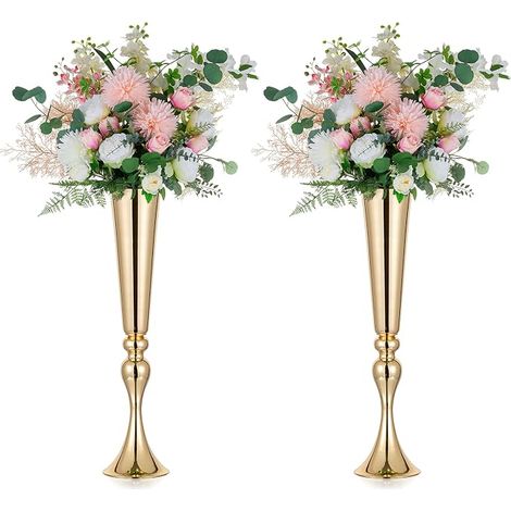 Centre de Table Métal Vase 55,5cm Haut Trompette Forme (1/5)