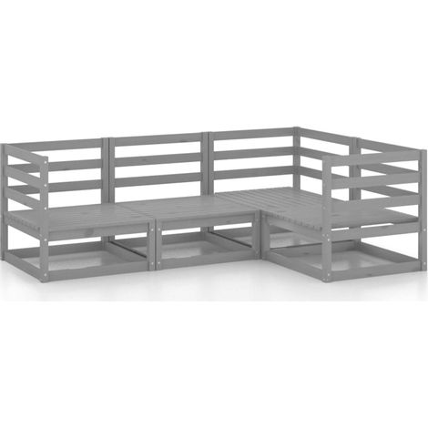 Maison Exclusive - 4-tlg. Garten-Lounge-Set Grau Massivholz Kiefe (1/5)