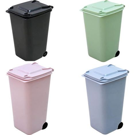 4 PCS Portable Desktop Storage Table Trash Can Mini Storage Table Pen Container Plastic Mini Container Trash Can Tabletop Air Leak Proof With Lid Bin For Pens, Rubbish Etc (1/5)