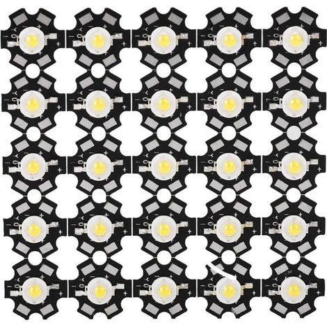 Lote de 25 LED de alta potencia, chip de 3W, bombilla de fuente de luz integrada, chip LED, bombilla de proyector, perla para lámpara, blanco 10000-15000K (1/5)