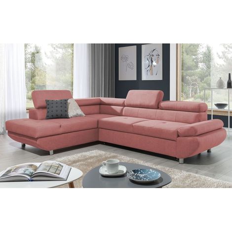 Ecksofa Sofa PANOS Stoff Esito Rosa mit Schlaffunktion Ottomane Links (1/4)