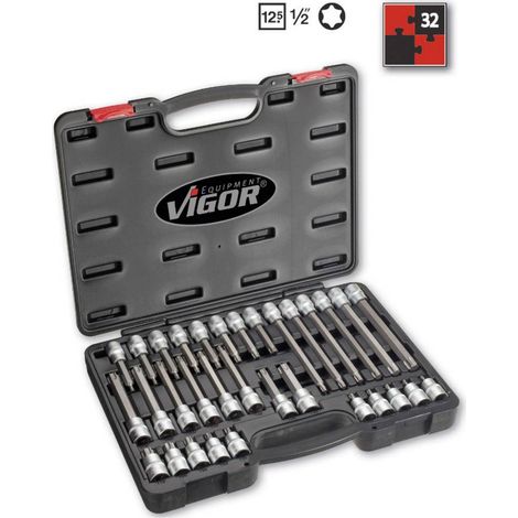 T screwdriver socket set V1917 Attacco quadro, cavo, 1/2 di pollice (12,5 mm) Profilo interno TORX T20T70 Numero utensili: 32 (1/2)