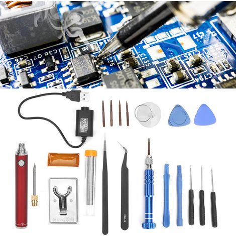 Kit de fer à souder rechargeable par USB, fer à souder électrique portable sans fil, outil de soudage, rouge (1/5)