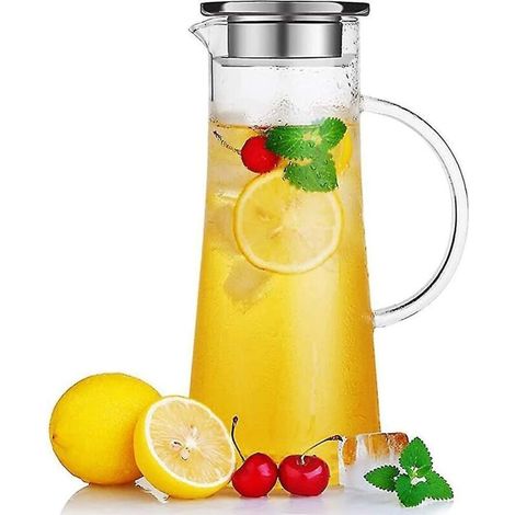 Pichet en verre de 1,5 litre avec couvercle. Carafe en verre pour eau. Glacée (1/5)