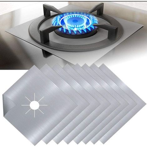 8Pcs Gas Hob Cover Teflon Silver Gas Hob Cover Gas Stove Protector Gas Stove Cover Gas Burner Protector Anti-Corrosion Non-Stick for Kitchen