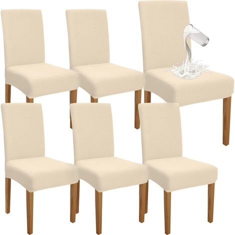 (Beige)6 Pack Premium Waterproof Dining Chair Covers Elastic High Stretch Dining Room Chair Slipcovers Removable Chair Protector for Kitchen Party